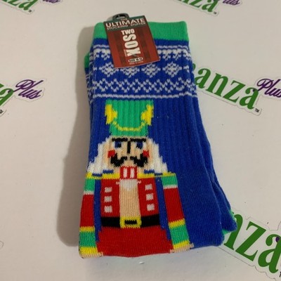Ugly Christmas Socks Two Sox Brand Crew Nutcracker Blue White Mens 10 - 13