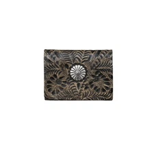 American West Womens Small Concho Distressed Charcoal Leather Trifold Wallet OS