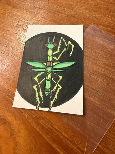 ACEO Original Praying Mantis Illustration Art, Signed, watercolor