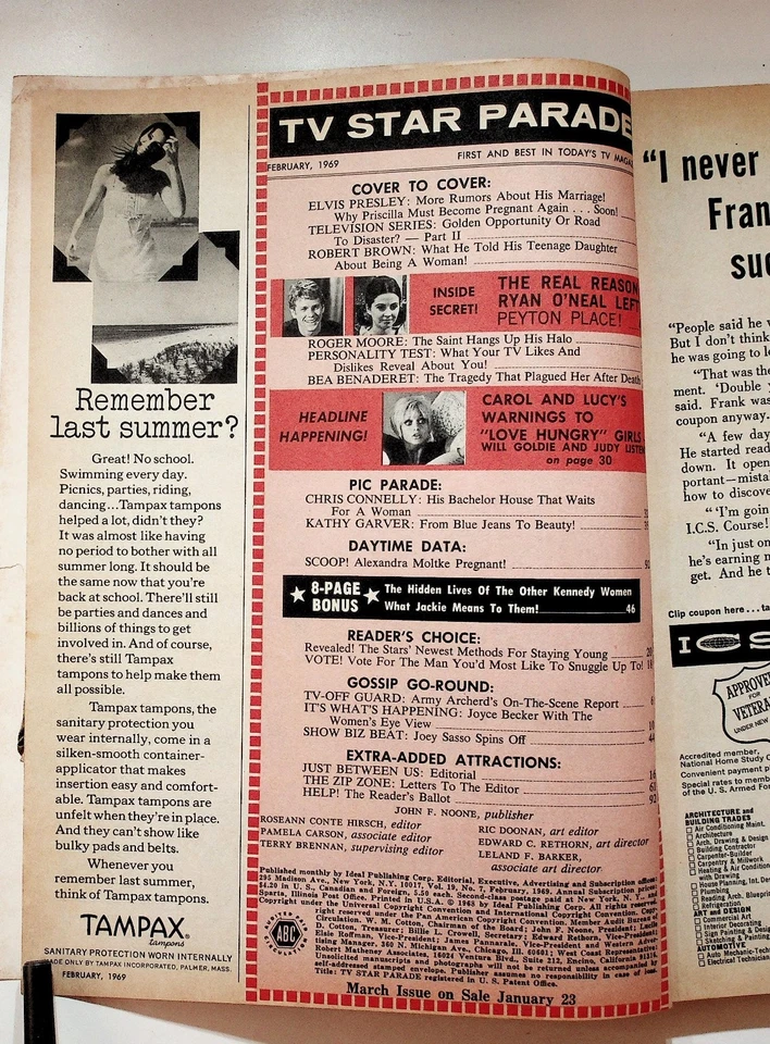 TV Star Parade Magazine February 1969 Elvis Presley Carol Burnett Ideal Foto 2 de 2