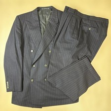ERMENEGILDO ZEGNA Vintage Double Breasted Suit Wool Striped Navy Brown Size 52