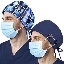 Satin Lined Scrub Caps Men Women Tie Back Nurse Hat Adjustable Working Cap