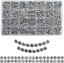 1400pcs Letter Beads Silver 7x4mm Black on Silver for Jewelry Making Bracelet Ha