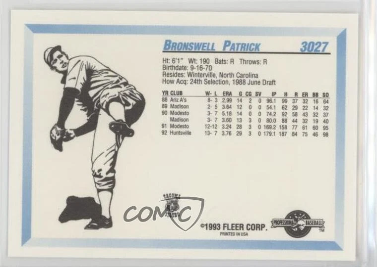 1993 Fleer ProCards Minor League Bronswell Patrick #3027 - Image 2 of 2