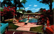 Park Plaza Motel Texarkana Arkansas Texas Pool Scene Vintage Chrome Postcard