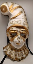 Elegant Venetian 'Nose' Jester Mask - Handmade White Gold Masquerade Halloween
