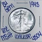 1943 BU UNCIRCULATED WALKING LIBERTY SILVER HALF DOLLAR AUTHENTIC U.S. MINT 4504
