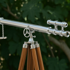 Chrome Finish Brass Telescope Wooden Tripod Nautical Decor Maritime Gift Ins