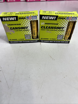 2x New! Huntego 20 Gauge CleanShot Shoot-Thru Gun Bore Cleaner 4 Pack Ea