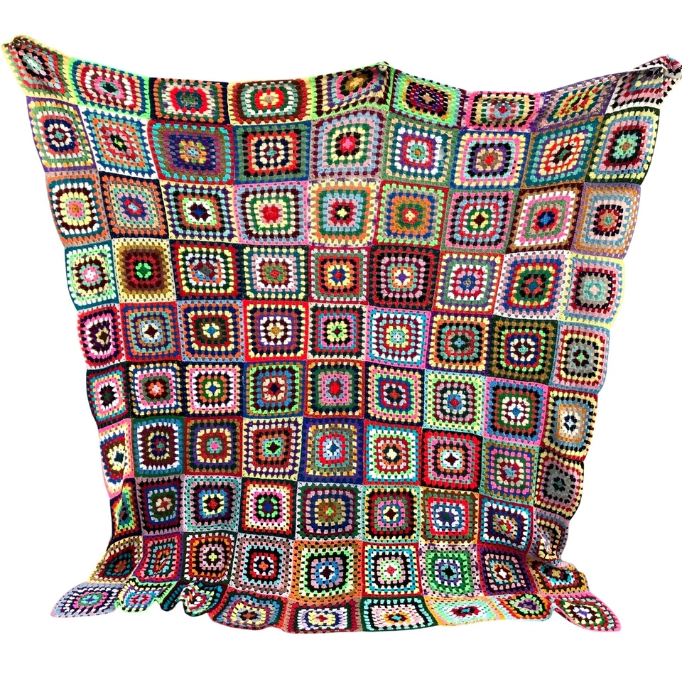 Handmade Granny Square Queen Blanket Multi-Color Crochet Throw 97" X 107" Afghan - Image 2 of 4