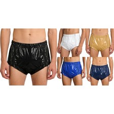 Mens Adult Incontinence Pants Zipper Front Pvc Wet Look Special Needs Clothing