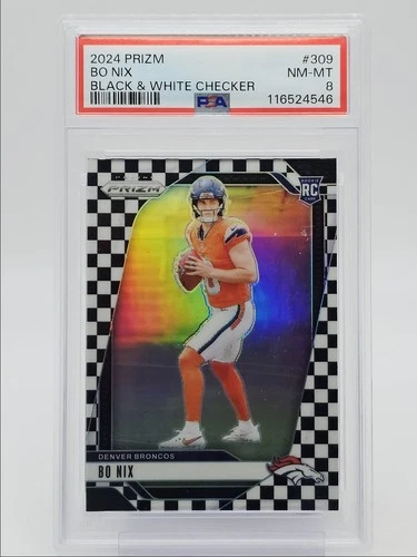 BO NIX 2024 PANINI PRIZM ROOKIE BLACK WHITE CHECKER #309 RC PSA 8 Q0004
