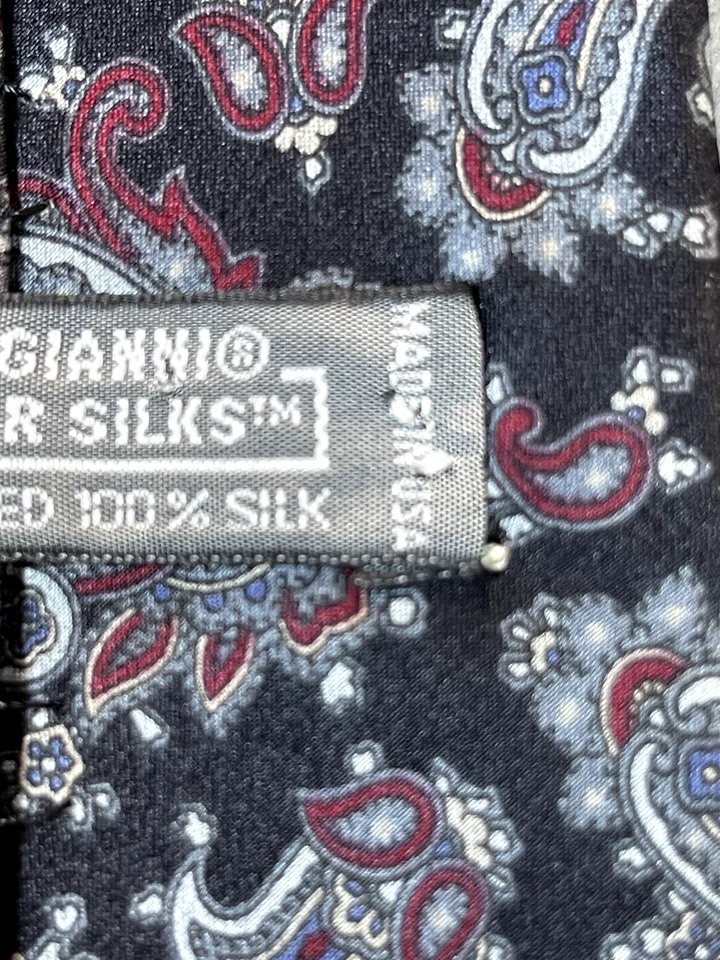 Corbata Andre Gianni Negra Gris Roja Cachemira 100% Seda Acabada a Mano EE. UU. 3.5" 58" Foto 4 de 4