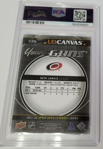 2021-22 Upper Deck UD Black Canvas Young Guns Seth Jarvis #C376 Rookie RC PSA 10 - Foto 4 di 4