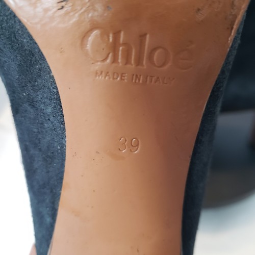 Chloe Kole Suede Leather Asymmetrical Fold Heel Boots Size 39 US 9 Blue - Picture 9 of 11