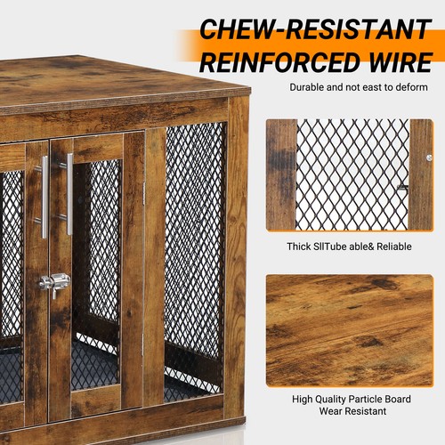 Dog Crate Furniture Wooden Kennel Indoor Cage End Side Table with Tray and Door - Picture 21 of 37