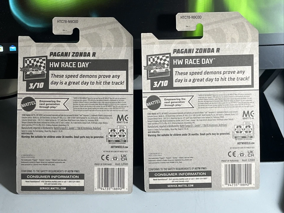 LOT OF 2 HOT WHEELS Pagani Zonda R (RED) 99/250 HW Race Day 3/10 2024 - Image 2 of 3