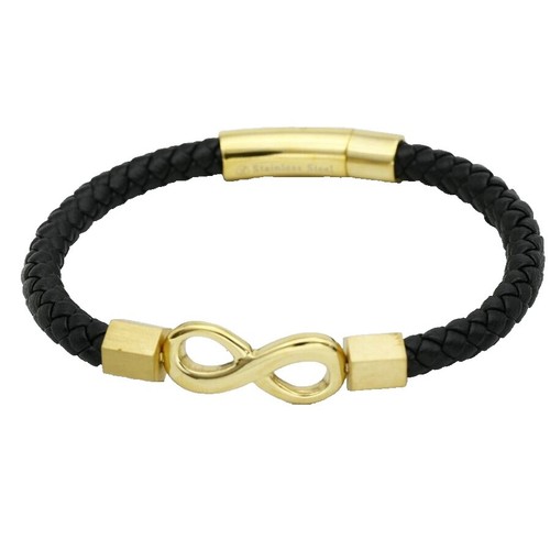 Men's 8.Stainless-Steel Silver,Black,Braided Leather