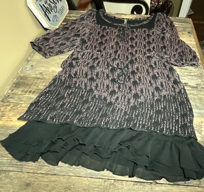 Free People  Dress Black Ruffle,Boho, Lace, To Close Hook N Eye, Tie In Front SP