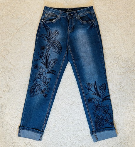 Denim Embroidered Parrot Stretch 