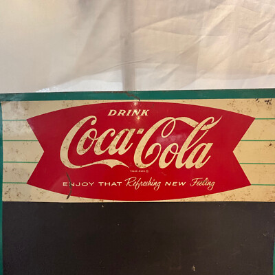 1958–1960s Coca-Cola Fishtail Logo Sign Metal Chalkboard
