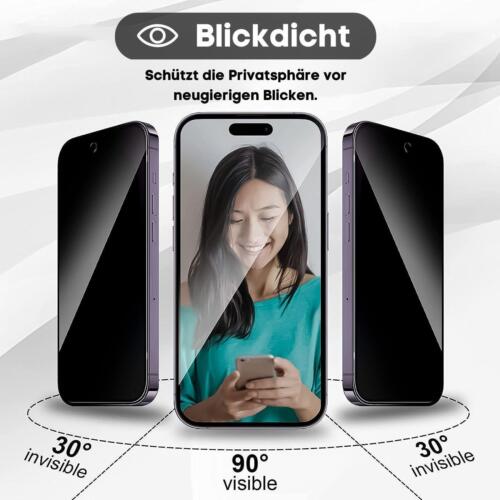 2x Display Sicht Schutz Glas Folie für Apple iPhone Modelle Blickschutz Anti Spy - Bild 3 von 6