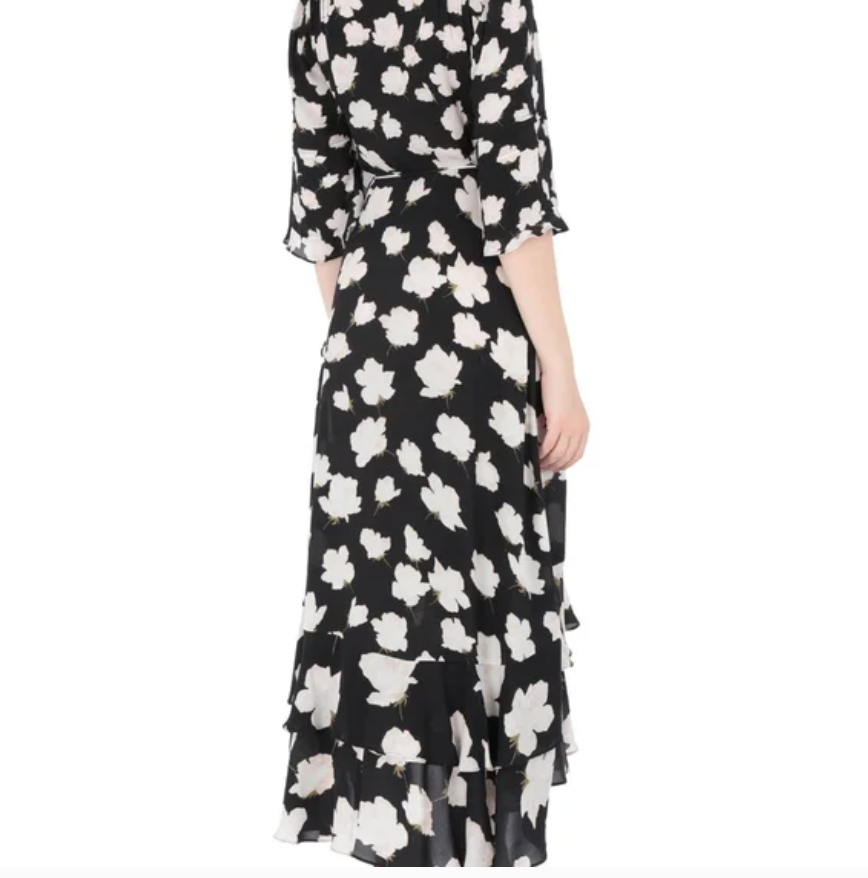 All Saints Delana Caro Black Floral Crepe Print Wrap Maxi Dress  