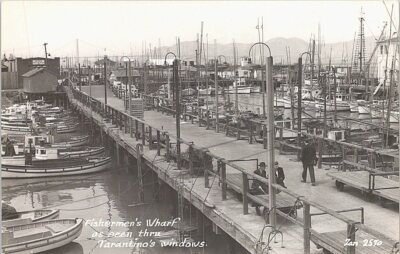 RPPC San Francisco CA Fisherman's Wharf seen through Tarantino's Windows 1950s