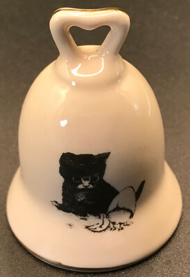 Small World Greetings Porcelain Bell With Kitten And Hatching Chick, Gold Trim