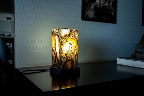 Natural Agate Desk, Side Lamp Handmade in Brazil - Small, Compact 8x4x4" - Picture 6 of 10