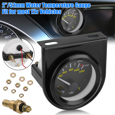 2'' 52mm Water Temp Temperature Gauge Meter Temp W/ Sensor 40~120°C/100~250  LED