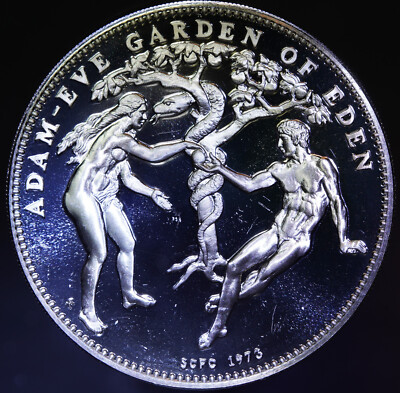 1973 Adam Eve Garden of Eden Franklin Mint Snake 925 Silver art