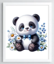 Nursery Wall Art Print, Cute Panda Bear Kids Room Print, Baby Wall Decor Art #89