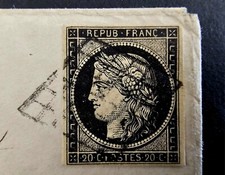 🇨🇵 FRANCE -  1849 CERES 20c Black grill cancel on Rare LIGNE DU HAVRE Cover