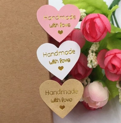 500 x Handmade with Love Red Heart Thank you Round Scrap booking Stickers