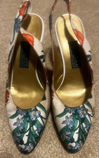 Rare Vintage Gucci Floral Fabric Slingback Heels Shoes Size 35 B
