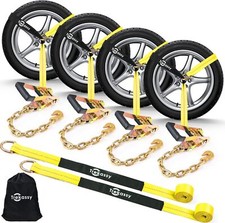 4 Pack Lasso Car Trailer Tie Down Straps Wheel Ratchet Straps With Chain Anchors