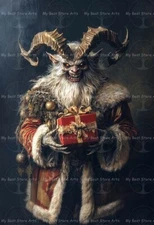 SPOOKY KRAMPUS ART PRINT, Gothic Christmas Poster, Monster Santa Wall Decor E716