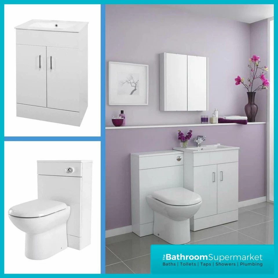 Bathroom Furniture Suite Vanity Unit Cabinet Toilet Basin Back To Wall WC Unit