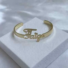 Customized Name Bangle Cuff Bracelet Hearts Stainless Steel Jewelry Gold Silver