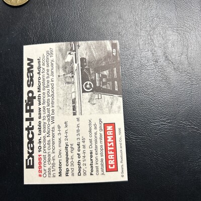 card    Jb98 Craftsman Card Sears Roebuck 1996/97 #49 electric rip saw Exact I