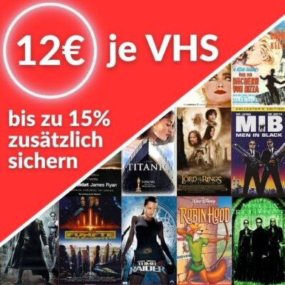 Neue und versiegelte VHS-Kassetten: nur 6,99  pro Stück - Bis zu 15% sparen!
