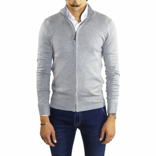 Maglione Cardigan Uomo Lana Zip Collo Alto Grigio Maglioncino con Cerniera  | eBay