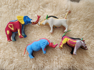 Lot Of 4 Recycled flip flop animal sculptures elephant rino warthog 4-5'' long