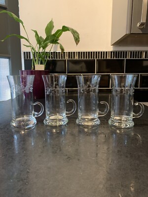 Princess House 4er Set mundgeblasene geätzte Kristall irische Kaffeegläser #376. Sehr guter Zustand