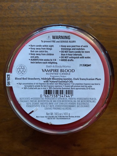 Bath And Body Works Vampire Blood 3 Wick Candle Halloween 2023 14.5 oz New - Picture 3 of 6