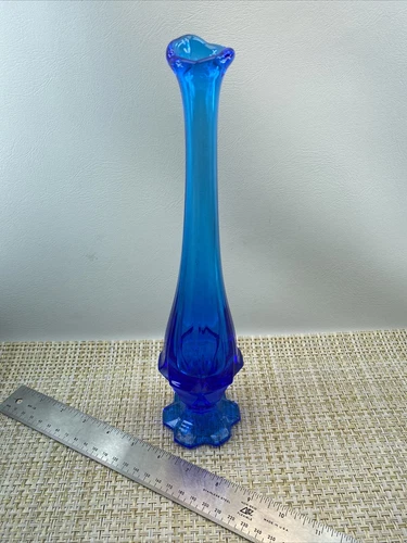 Vintage Fenton Valencia Blue Swung Bud Vase 12.25” Tall