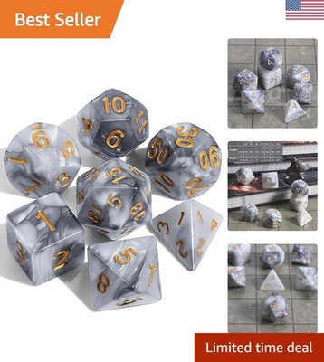 Ciaraq 7-Piece  DND Dice Set in Grey with Velvet Bag - A Gamer's Delight