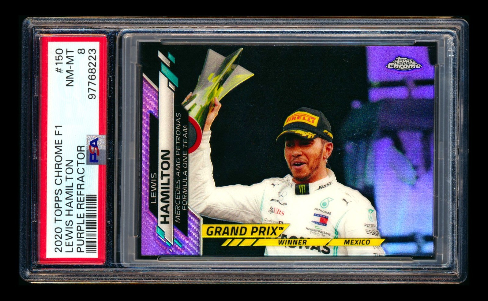 2020 TOPPS CHROME F1 #150 LEWIS HAMILTON RC PURPLE REFRACTOR MEXICO #/399 PSA 8!