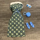 Vintage Barbie Size 1960s Outfit Set- Retro Print Sheath Dress & Accessories
